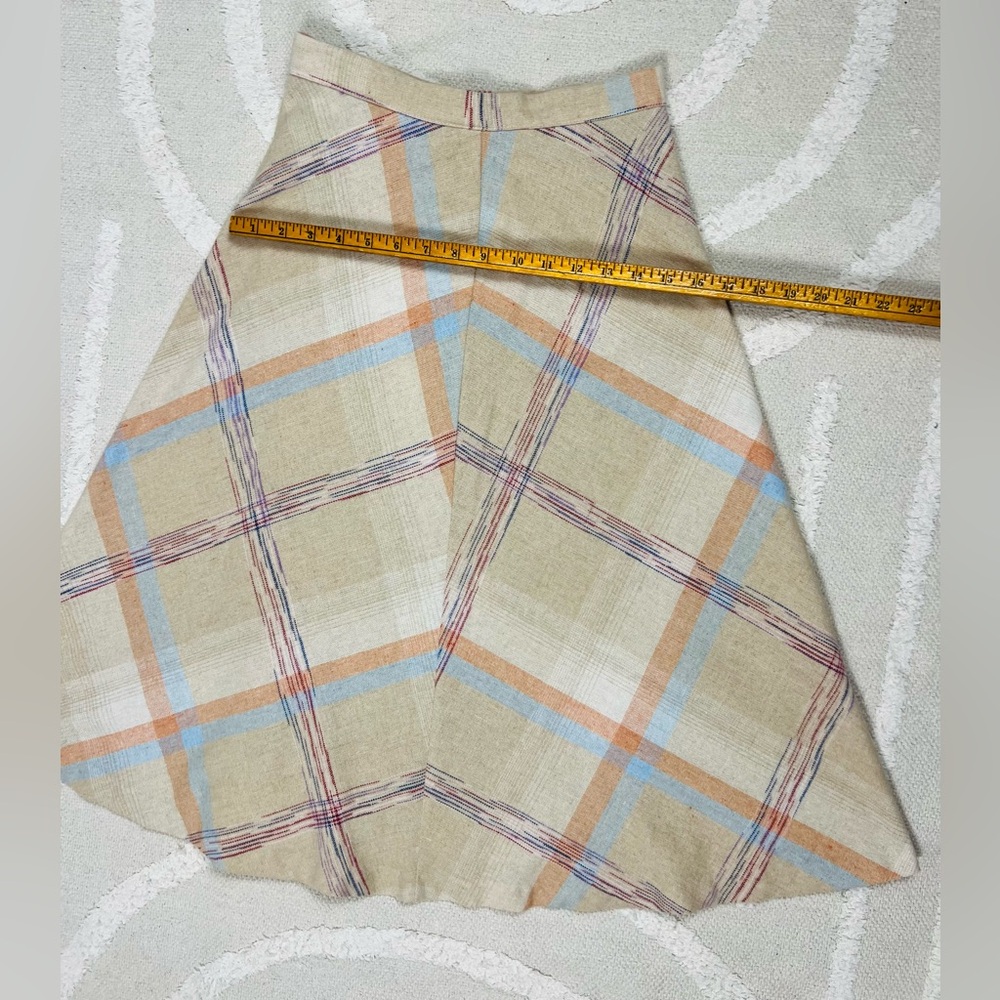 Vintage Union Made Pastel Wool A-Line Midi Skirt – Cream Blue Pink – Fits XS/S - Picture 9 of 10